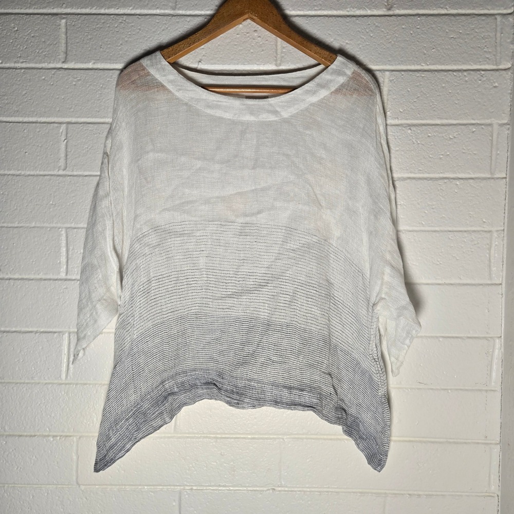 Pure Jill‎ Linen Top XL Ombre Striped Sheer Minimalist Lagenlook Beachy Coastal